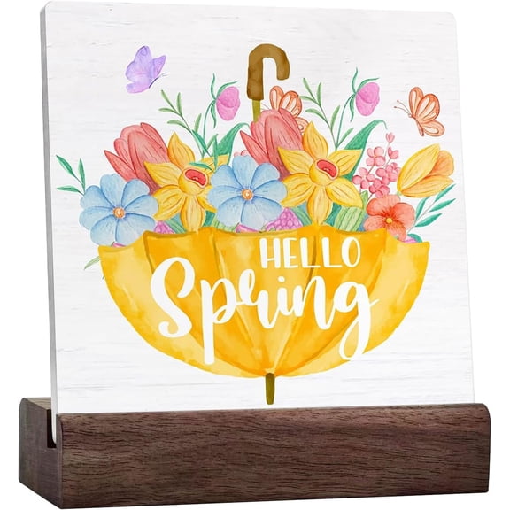 Spring Decor Hello Spring Floral Ceramic Table Sign Home Desk Tabletop Shelf Decor Farmhouse Spring Decorations