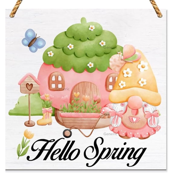 Spring Decor Hello Spring Wood Sign Farmhouse Home Desk Tabletop Shelf Decor Spring Gnome Decorations Wood Sign Wooden Wall Decor 5 * 5 inch