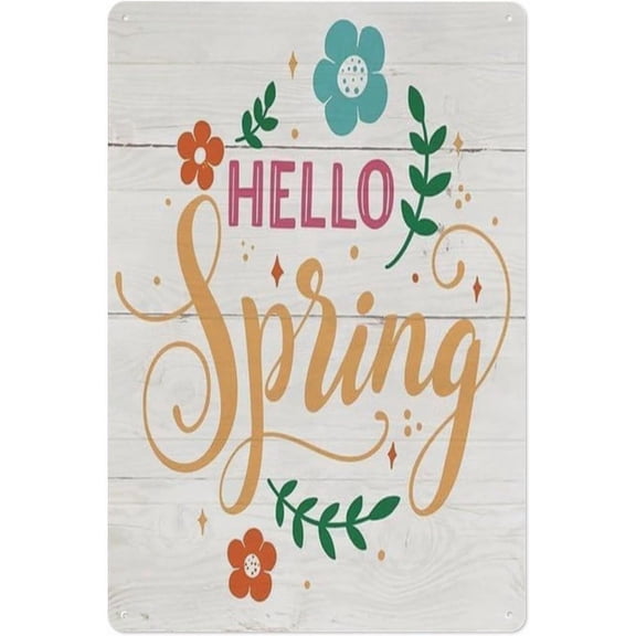 Spring Decor Metal Tin Sign 8x12 Inch Hello Spring Welcome Sign Flower Truck Wall Art for Home Front Door Decor