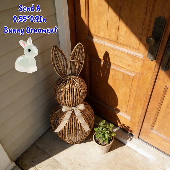 Spring Decor Rattan Bunny,Easter Bunny Topiary With Beige Bow Woven Rabbit Statue Easter Porch Decorations For Home Porch Garden Spring Farmhouse