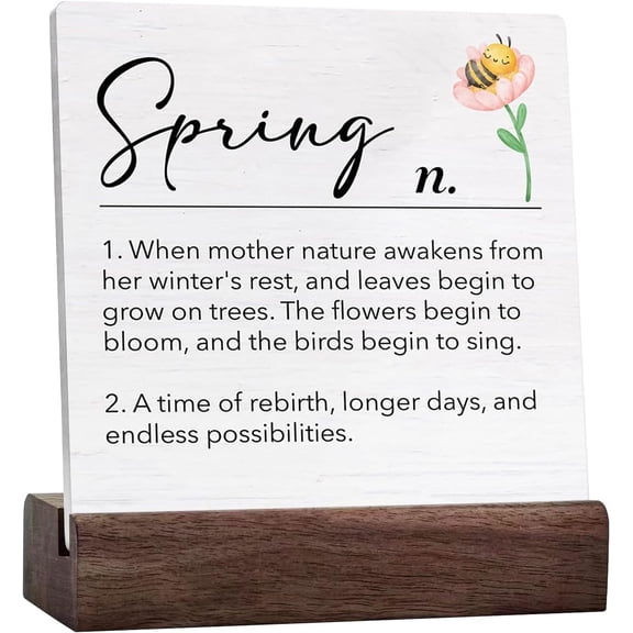 Spring Decor - Spring Decorations - Spring Definition Ceramic Table Decorative Sign - Farmhouse Home Decor For Desk Table Shelf