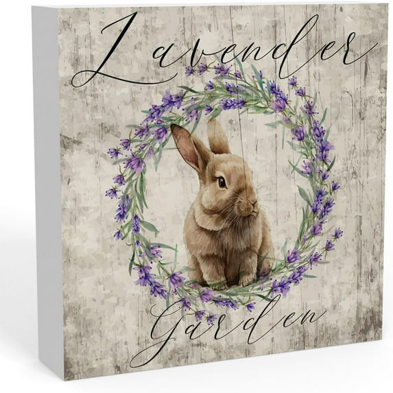 Spring Decor,Spring Decorations for Home Office,Spring Decorations,Spring Bunny Lavender Garden Shabby Sign,5x5 Inch