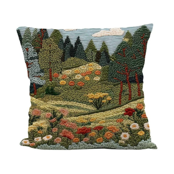 Spring Decoration Garden Pillow Covers for Outdoor Bench Chair, Floral Pillowcase Summer Farmhouse Swing Decor Cushion Seat Cases, Home Couch Sofa Bed Throw Pillow Case, Tree Flowers Embroidered