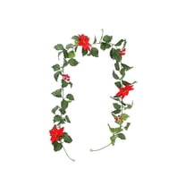 Spring Decorations Garland Winter Holly Leaf Garland with Red Berry Poinsettia Pinecones Holiday Decoration 6.5FT Artificial Flower Vine for Christmas Thanksgiving Party Wedding Outdoor Indoor Decor