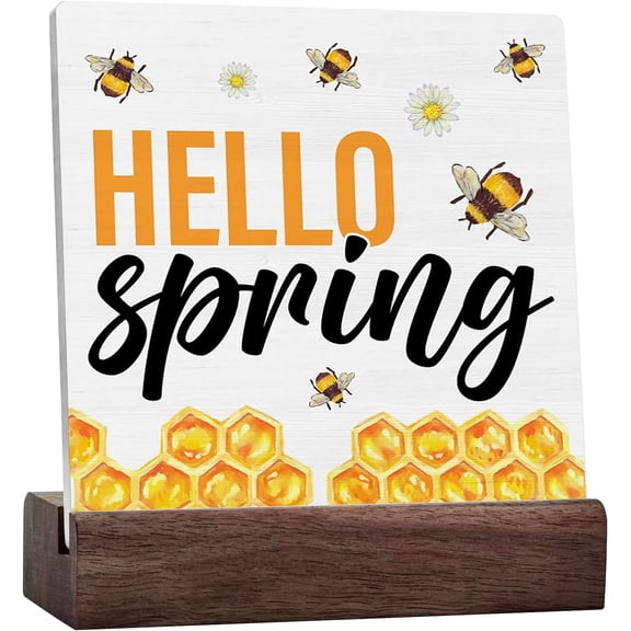 Spring Decorations Hello Spring Ceramic Desk Sign Spring Decor For Home Shelf Table