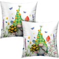 thumbnail image 1 of Spring Decorations Pillow Covers Gnome Floral Throw Pillows Case 20 x 20 Butterfly Coloful Flowers Pillowcases Set of 2 Spring Day Decor for Indoor Living Room Bed, 1 of 6
