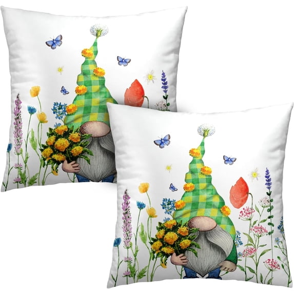 Spring Decorations Pillow Covers Gnome Floral Throw Pillows Case 20 x 20 Butterfly Coloful Flowers Pillowcases Set of 2 Spring Day Decor for Indoor Living Room Bed