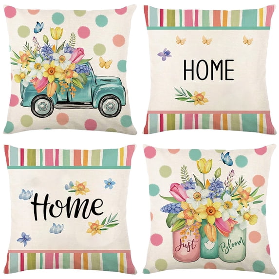 Spring Decorations Spring Pillow Covers 45x45 Spring Farmhouse Throw Pillow Cover Garden Linen Cushion Case For Home Decor