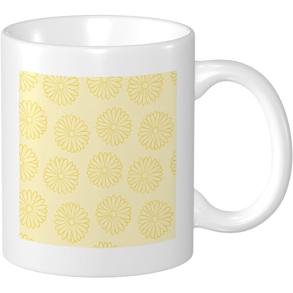 Spring Decorative Mug With Handles Vintage Cottage Flowers Daisy Plants Printed Graphic Cute Yellow Ceramic Reusable Unspillable Collection Home School Office Coffee Mug Gift Birthday 11 Ounce