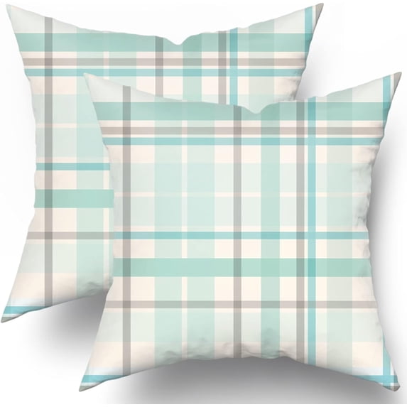Spring Decorative Pillow Covers 16x16 Set of 2 Light Blue Green Grey Buffalo Plaid Holiday Throw Pillows Spring Summer Decorations Pillowcase Cotton Square Cushion Cover Decor for Home Couch Bed Soft