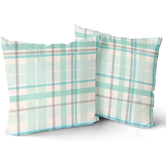 Spring Decorative Pillow Covers 16x16 Set of 2 Light Blue Green Grey Buffalo Plaid Holiday Throw Pillows Spring Summer Decorations Pillowcase Cotton Square Cushion Cover Decor for Home Couch Bed Soft