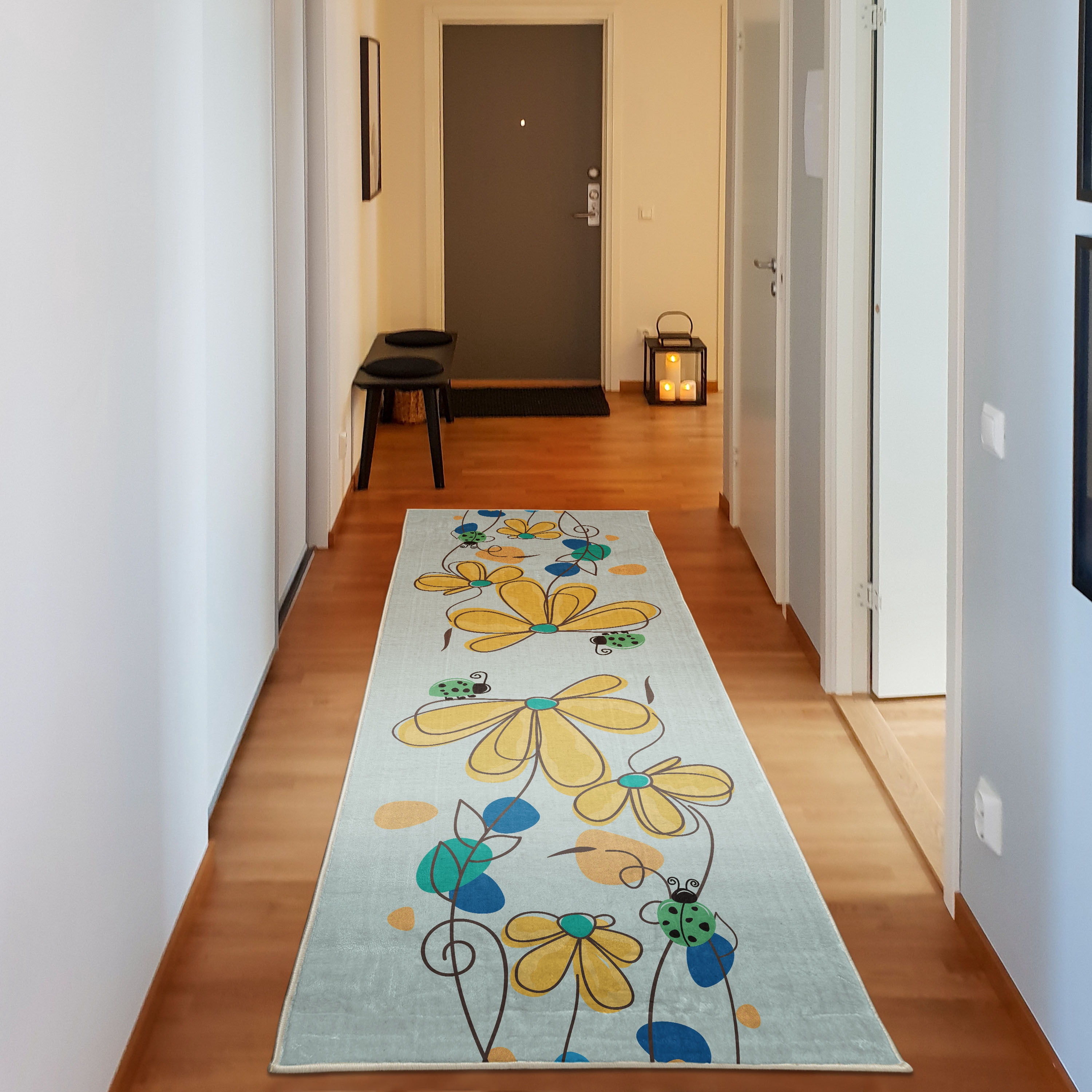 Dome Rug Spring Decorative Rug, Flowers Oval Dome-Shaped Ladybugs Illustration ...