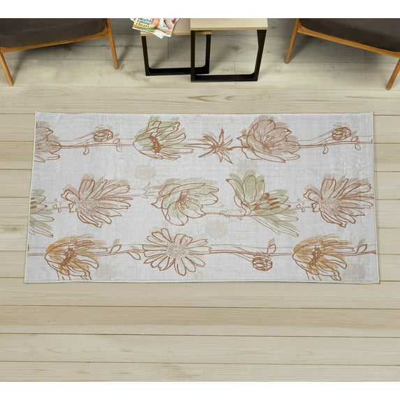 Spring Decorative Rug, Season of New Hopes Petals Blossoms Summer Floral Style of Illustration, Quality Carpet for Bedroom Dorm and Living Room, 6 Sizes, Amber Ivory, by Ambesonne