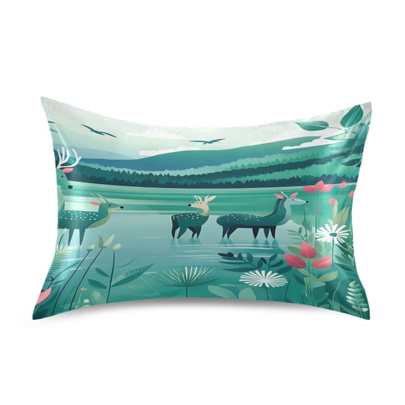 Spring Deer Satin Pillowcase 20''x26'' Double-Sided Print Soft Wrinkle Resistant