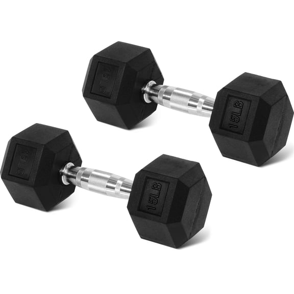 Sprint Demon Rubber Encased Hex Dumbbells, 15 lbs Pair, Black