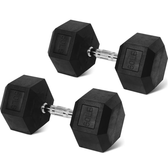 Sprint Demon Rubber Encased Hex Dumbbells, 50 lbs Pair, Black