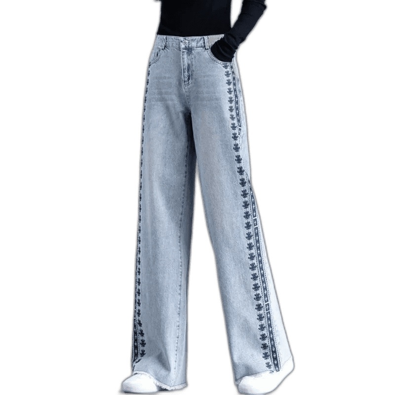 Spring Denim WideLeg Pants New Style Embroidered Slimming Plus Size Trousers WideLeg Pants