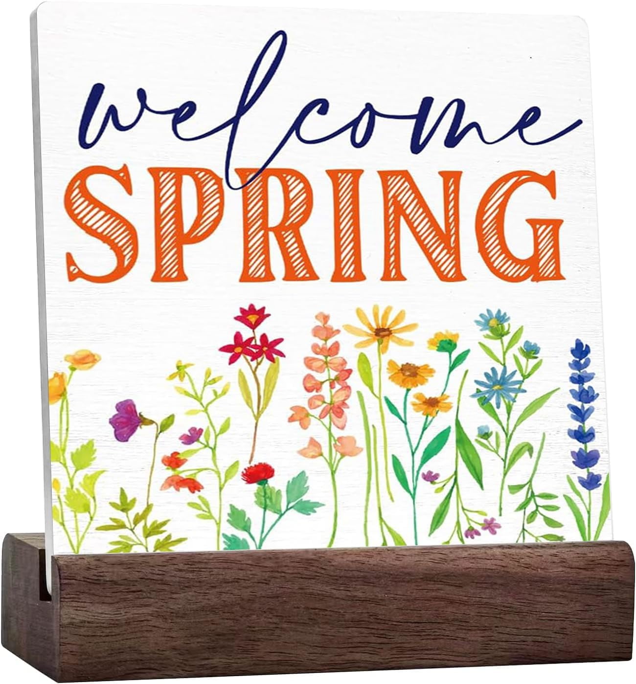 Spring Desk Decor,Welcome Spring Vintage Floral Wood Block Plaque ...