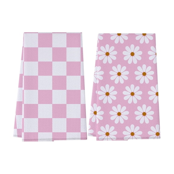 Spring Dish Towels,Spring Kitchen Towels,Floral Kitchen Towels,2pcs/Set 24*16IN Spring Kitchen Towels, Housewarming Birthday Gift(Pink-A)