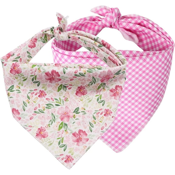 Spring Dog Bandanas 2 Pack,Pink Washable Dog Triangle Bibs Scarf Dog Kerchief,Adjustable Flower Holiday Scarves for Small Medium Dogs Pets