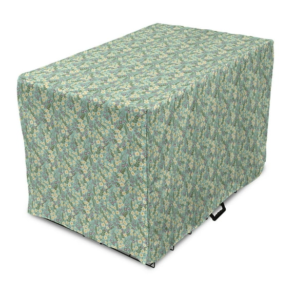 Spring Dog Crate Cover, Continuous Floral Pattern Meadow Flowers and Herbs Romantic Nature Print, Easy to Use Pet Kennel Cover Small Dogs Puppies Kittens, 7 Sizes, Seafoam and Multicolor, by Ambesonne