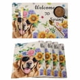thumbnail image 1 of Spring Dog Placemats Set of 6, Rustic Watercolor Botanical Floral Sunflower Placemats for Dining Table, Place Mats for Kitchen Tabletop, Waterproof Wipeable Dining Table Mats Set, 1 of 9