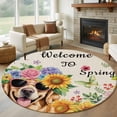thumbnail image 1 of Spring Dog Round Area Rug 8Ft Washable Large Circle Rugs for Living Room Dorm, Rustic Watercolor Botanical Floral Sunflower Non-Slip Carpet Floor Mats Indoor Outdoor Carpet Runner Home Decor, 1 of 8