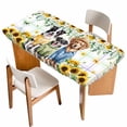 thumbnail image 1 of Spring Dog Table Cloths for 4 Foot Rectangle Tables, Sunflower Daisy Botanical Watercolor Patio Waterproof Elastic Fitted Tablecloths, Washable Rectangular Table Cover for Camping, 1 of 8