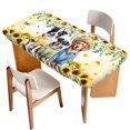 thumbnail image 1 of Spring Dog Table Cloths for 5 Foot Rectangle Tables, Sunflower Daisy Botanical Yellow Ombre Patio Waterproof Elastic Fitted Tablecloths, Washable Rectangular Table Cover for Camping, 1 of 8