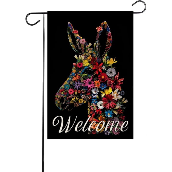 Spring Donkey Garden Flag 12x18 Double Sided Linen Small Flower Yard House Flag Outdoor Porch Lawn Decoration