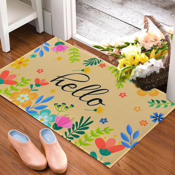 Spring Door Mat 30 X 17 Inch - Floral Hello Spring Doormat Indoor Outdoor Entrance Patio Floor Mat Non Slip Durable Spring Decor Rubber Mats