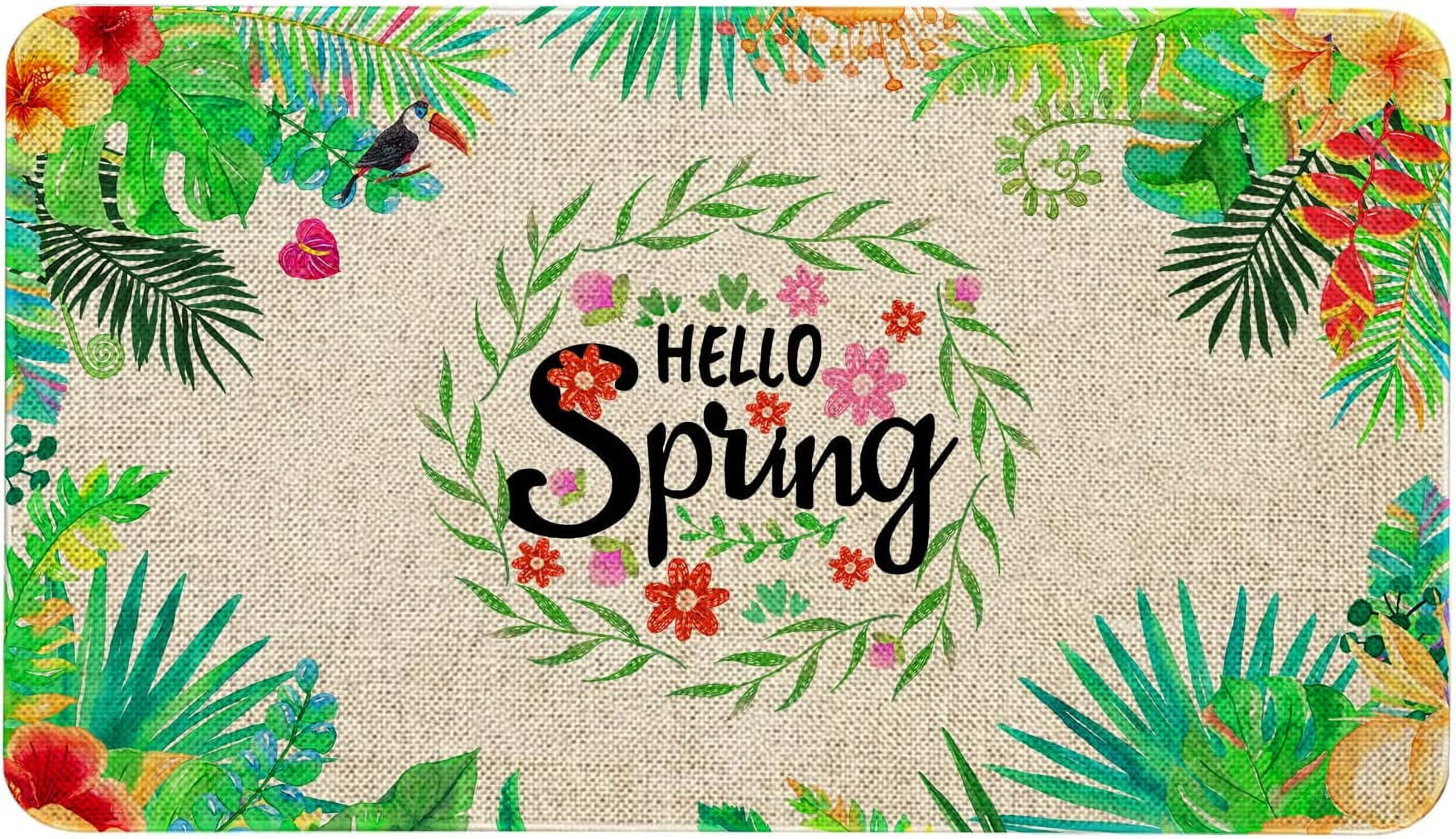 Spring Door Mat 30 X 17 Inch Hello Spring Flowers Doormat Indoor Outdoor Entrance Floor Mat Non Slip Spring Decor Rubber Mats