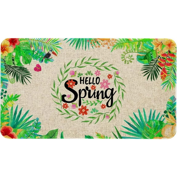 Spring Door Mat 30 X 17 Inch Hello Spring Flowers Doormat Indoor Outdoor Entrance Floor Mat Non Slip Spring Decor Rubber Mats
