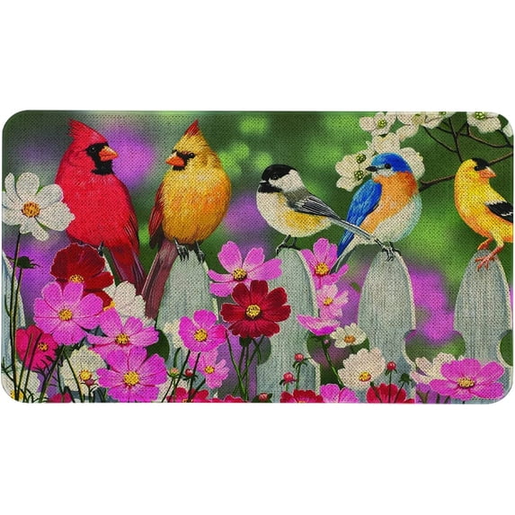 Spring Door Mat 30 X 17 Inch Spring Flowers Birds Doormat Indoor Outdoor Entrance Floor Rug Non Slip Spring Summer Decor Rubber Mats