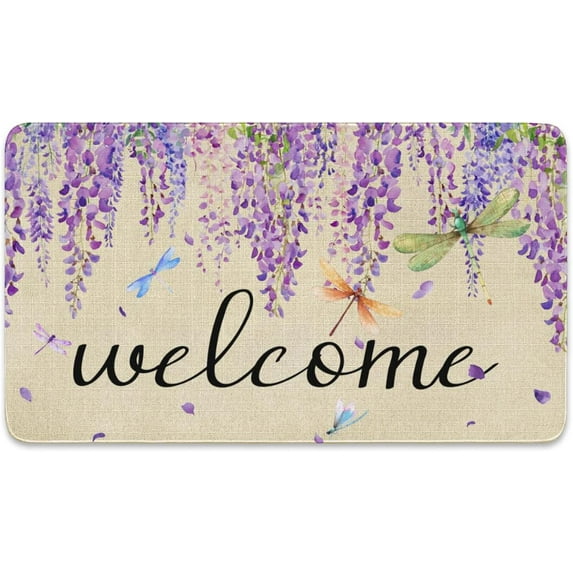 Spring Door Mat Non Slip Spring Summer Seasonal Door Mat for Front Door Indoor Outdoor Flower Floral Entrance Floor Rug 30"*17" (Purple)