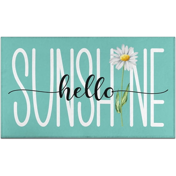 Spring Door Mat Outdoor, Non-Slip Daisy Spring Doormat Spring Decorations for Home, Low Profile Sunshine Summer Welcome Mat Seasonal Rug Indoor Outdoor Spring Decor 17 x 30 Inch