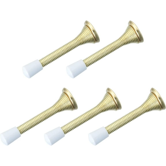 Spring Door Stop(78mm/3.07") 5Pcs, Metal Flexible Spring Door Stopper with Rubber Bumper&Screws - for Door Wall Protectors, Gold