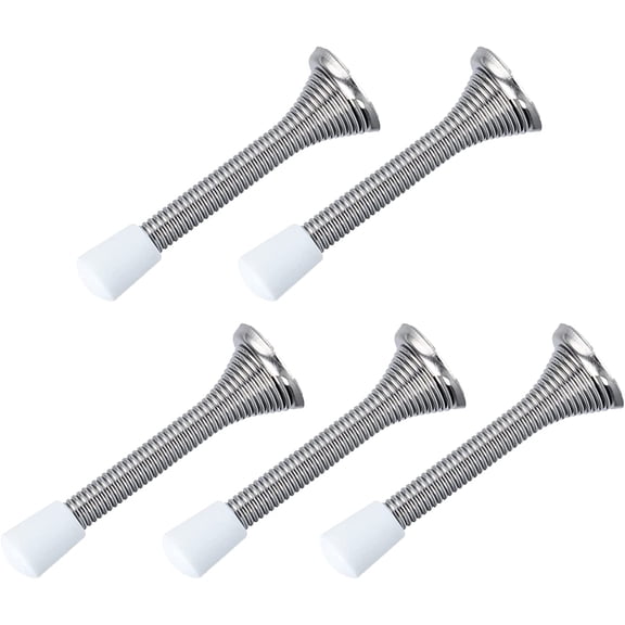 Spring Door Stop(78mm/3.07") 5Pcs, Metal Flexible Spring Door Stopper with Rubber Bumper&Screws - for Door Wall Protectors, Silver