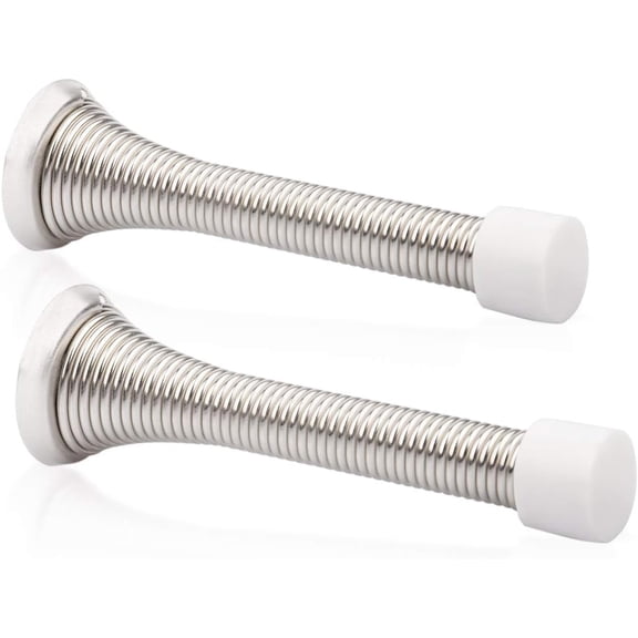 Spring Door Stopper Brushed Satin Nickel with Rubber Bumper Tips
