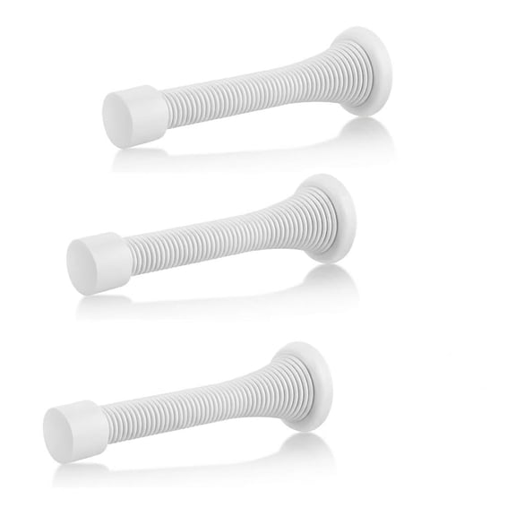 Spring Door Stopper-White 3-Pack Wall Door Stopper Easy Installation Doorstop with Rubber Bumper Tip Heavy Duty Materials and No-Damage Design