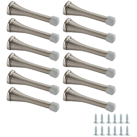 Spring Door Stopper with Rubber Bumper Tips, Brushed Nickel, 12-Pack