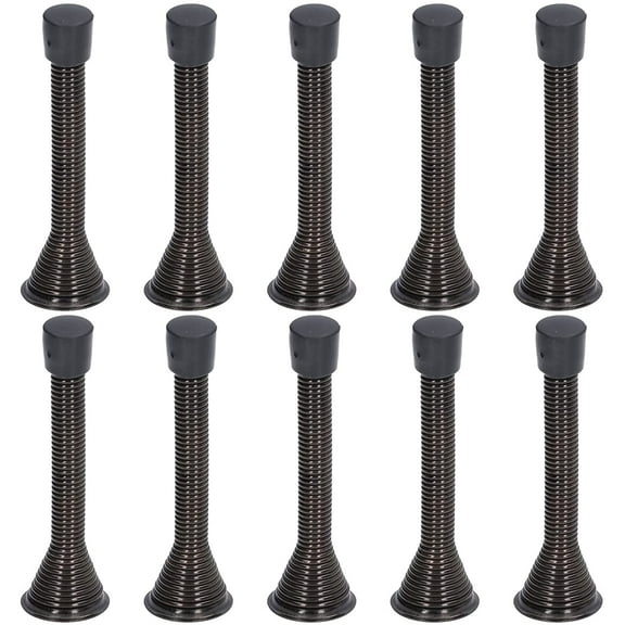 Spring Door Stops,10Pcs Door Stop for Baseboard, 85mm Height Black Stainless Steel Door Stopper for Bottom of Door, Wall Protector with Rubber Tips Bumper