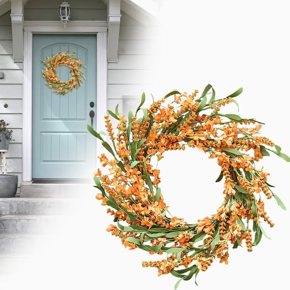 Spring Door Wreath, Door Wreaths for Front Door Spring Wreath All Season Artificial Flower Wreath for Fall Decor Farmhouse Weatherproof Porch Window Decoration Wreaths 1Pcs
