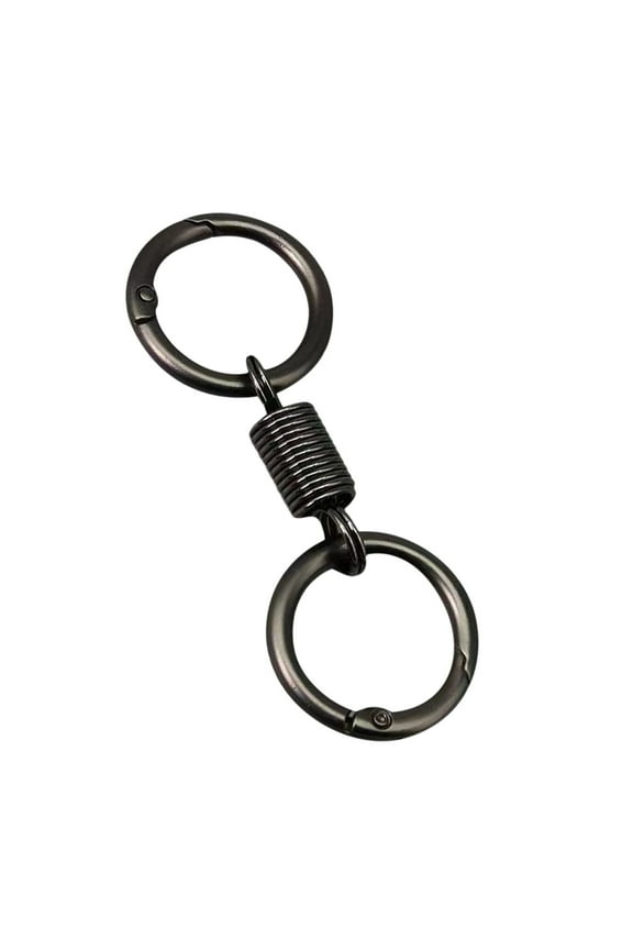 Spring Double Ring Keychain, Durable Metal Key Ring for Car Keys and Home Keys, Compact Waist Hanging Pendant for Easy Carry, Practical Accessory for Daily Use(Black)