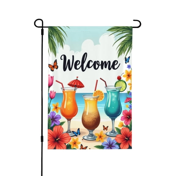 Spring Double Sided Garden Flag 5 O'Clock Somewhere Poster With Tropical Drinks And Flowers 12X18 Inch Garden Flag For Outside Summer Festive Holiday Yard Outdoor Decorative Yard Flag