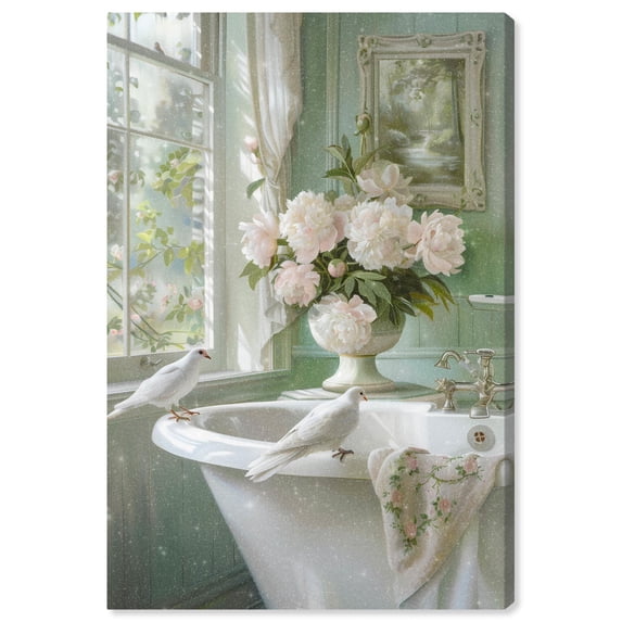 Spring Dove Bathroom Canvas Glam Bathroom Art by Art Remedy, Gallery Wrapped, 24" x 36"