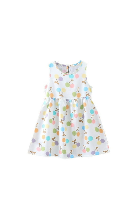 Spring Dresses for Baby Girls' and Toddler Easter Sleeveless Summer Dresses Age 2-7 Years Cute Floral Print Pleated A-Line Casual Beach Sundress, Style BY-148, Y-5-White, 5T