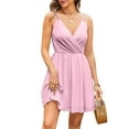 thumbnail image 1 of Spring Dresses, Elegant V Neck Spaghetti Strap Wrap Dress With Ruffles Summer Casual Boho Sundress For Wedding Guest Cocktail Party Prom Easter 2025 Short Black Dress Bodycon (L, Pink) ZMTing, 1 of 3