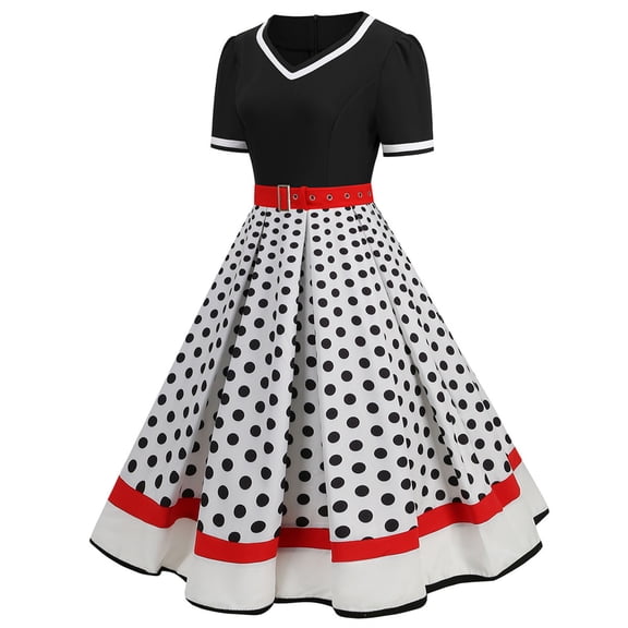 Spring Dresses For Women 2023 Casual Polka Dot Short Sleeve 1950S Housewife Evening Party Prom Yellow Dress Women