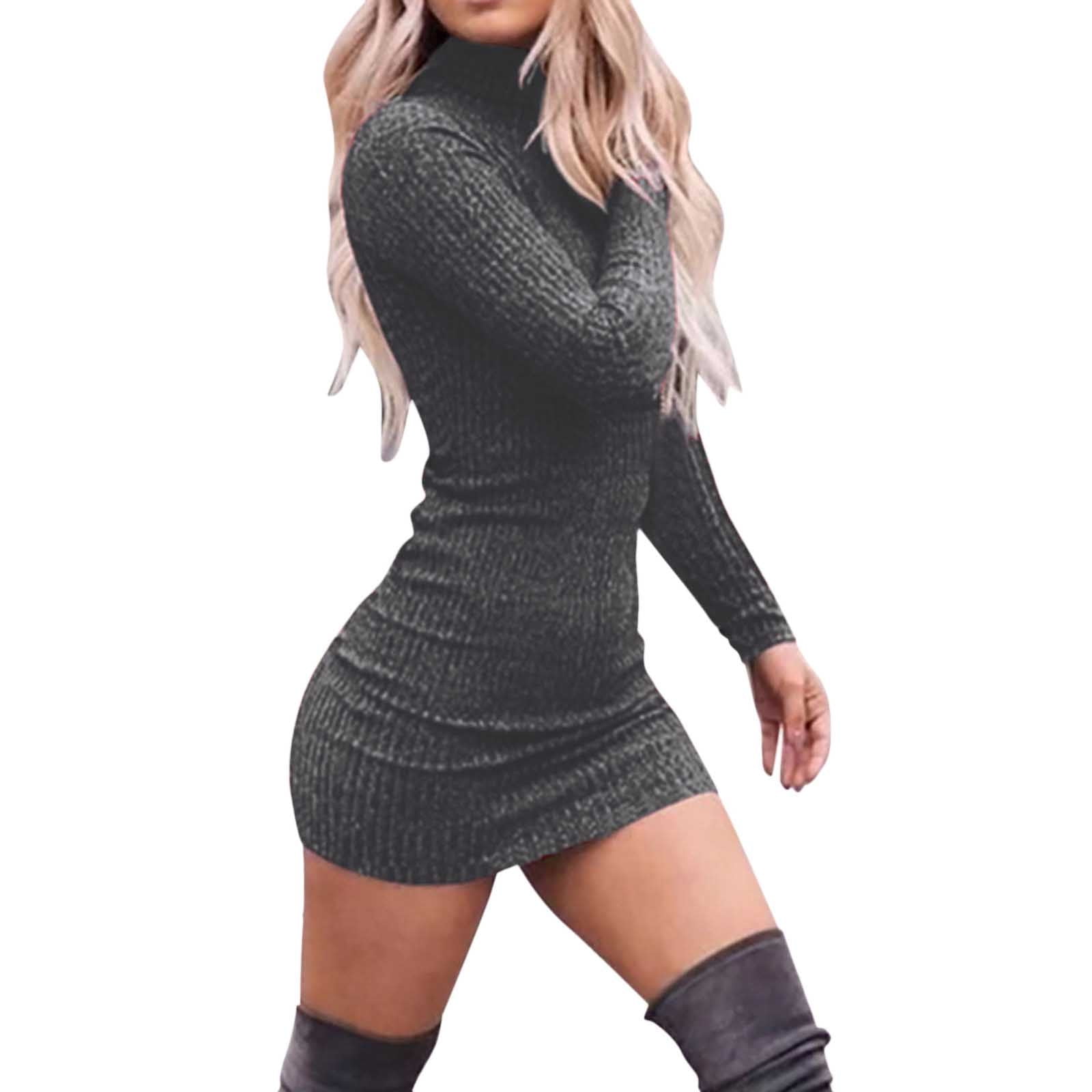 Spring Dresses For Women 2024 Turtleneck Dress Long Sleeved Knit Bottom  Solid Color Dress Slim Sexy Short Dress A-Line Beach Long Maxi Dress